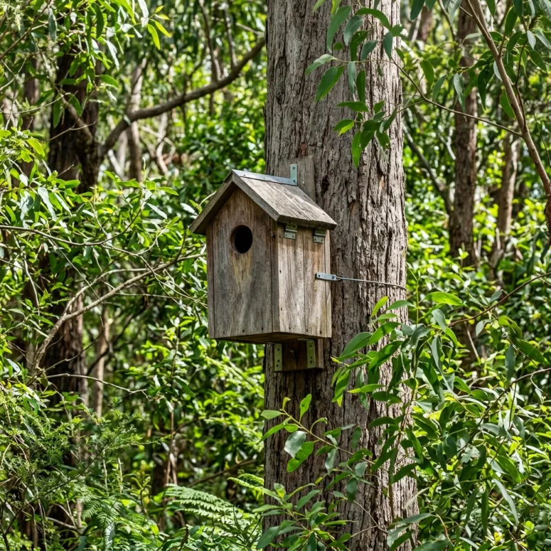 Animal nesting box installed as a humane alternative to a Indented Head roof cavity
